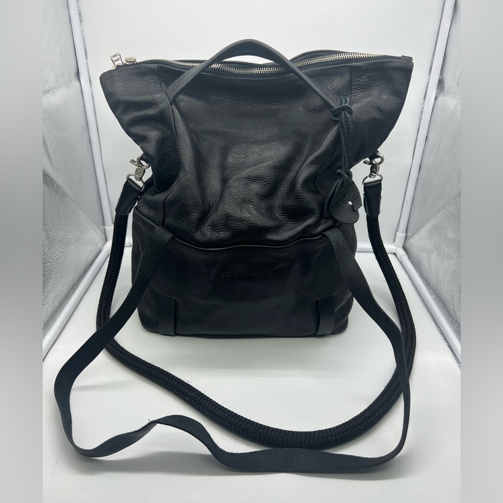 ATELIER MARTIN DHUST Black Shrunken Leather Hand Made Crossbody Tote Bag Unisex